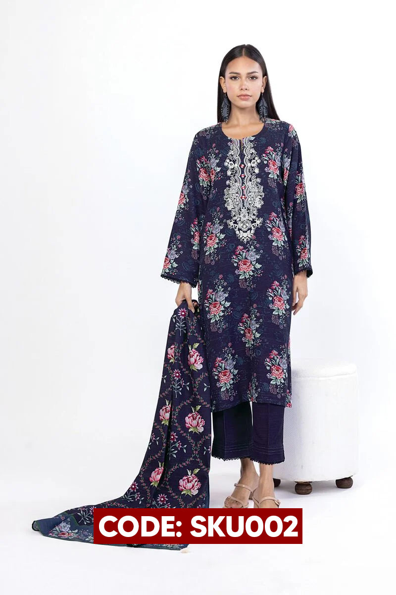 BUY ANY 2 STITCHED 3 PIECES KHADDAR EMBROIDERY SUITS