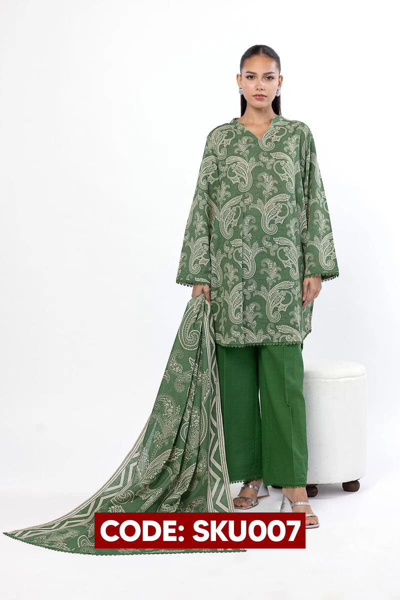 BUY ANY 2 STITCHED 3 PIECES KHADDAR EMBROIDERY SUITS