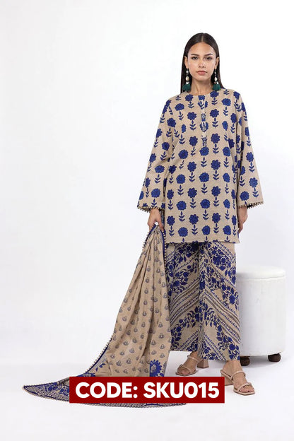 BUY ANY 2 STITCHED 3 PIECES KHADDAR EMBROIDERY SUITS