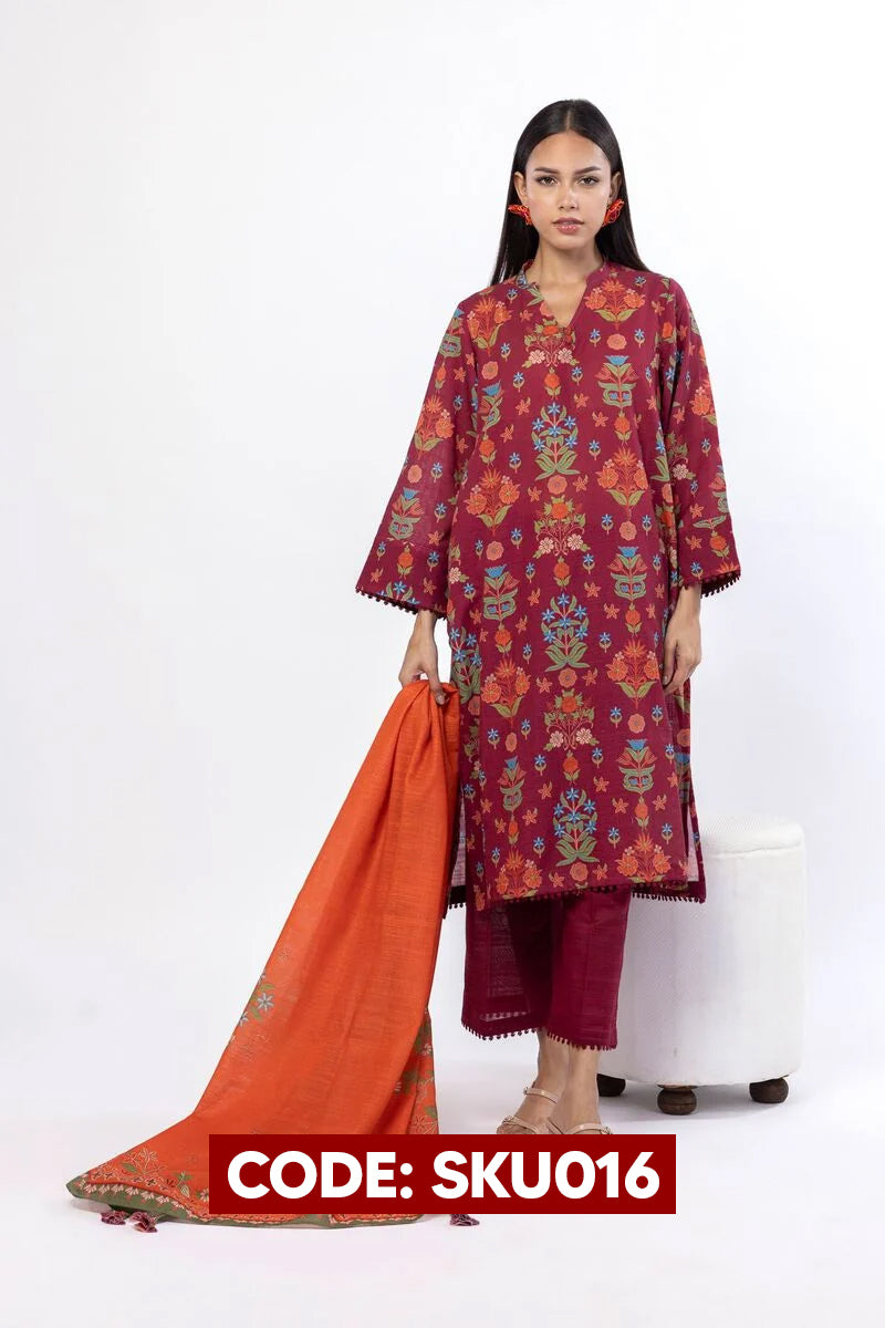 BUY ANY 2 STITCHED 3 PIECES KHADDAR EMBROIDERY SUITS