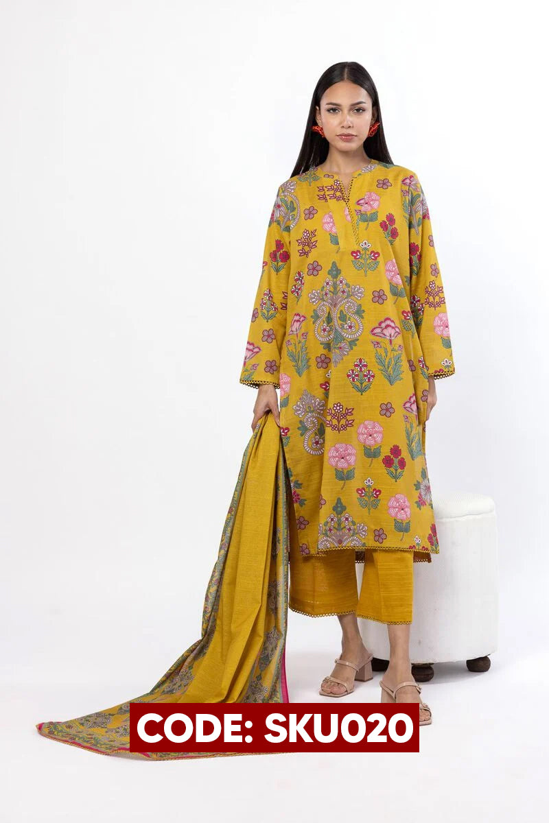 BUY ANY 2 STITCHED 3 PIECES KHADDAR EMBROIDERY SUITS