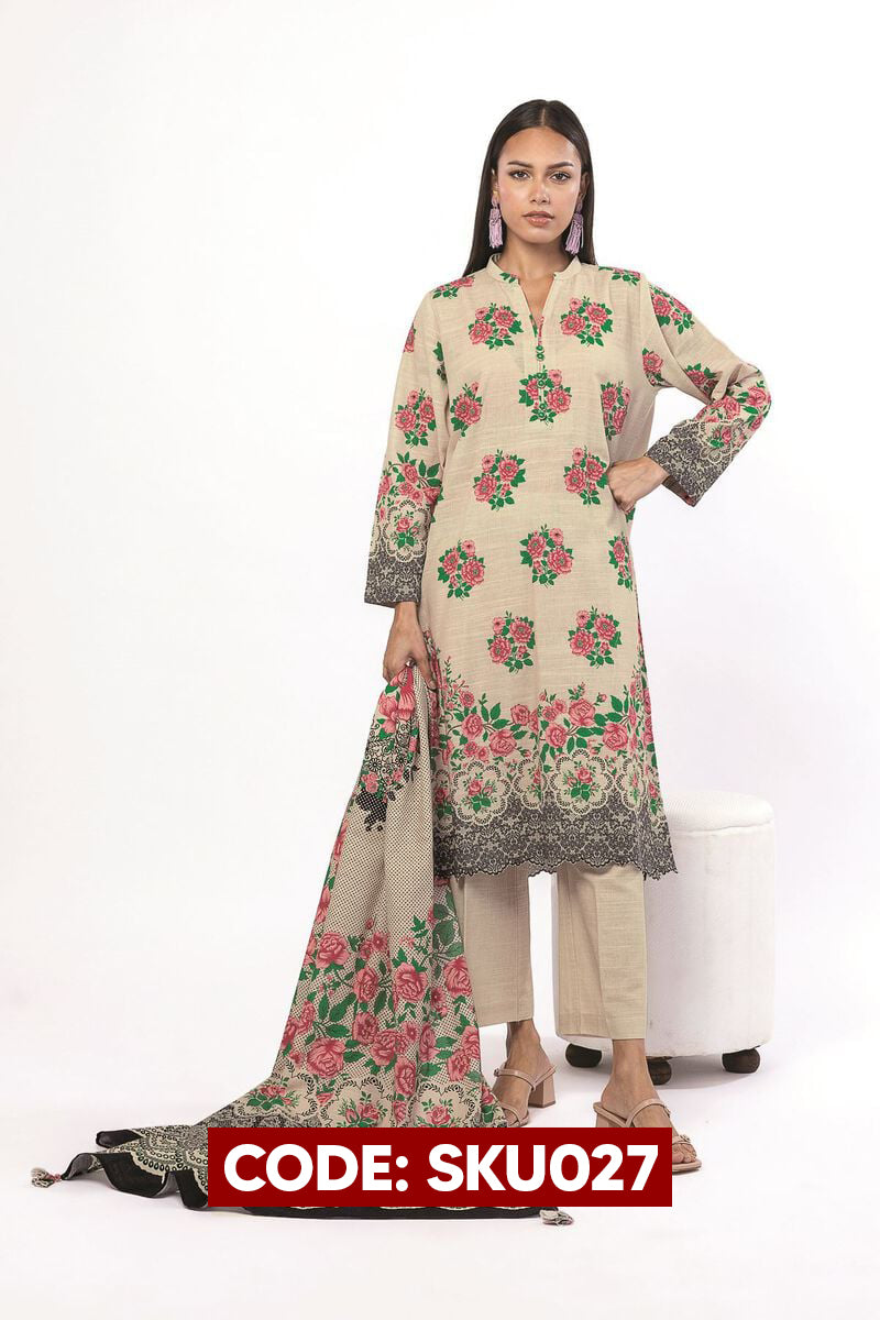 BUY ANY 2 STITCHED 3 PIECES KHADDAR EMBROIDERY SUITS